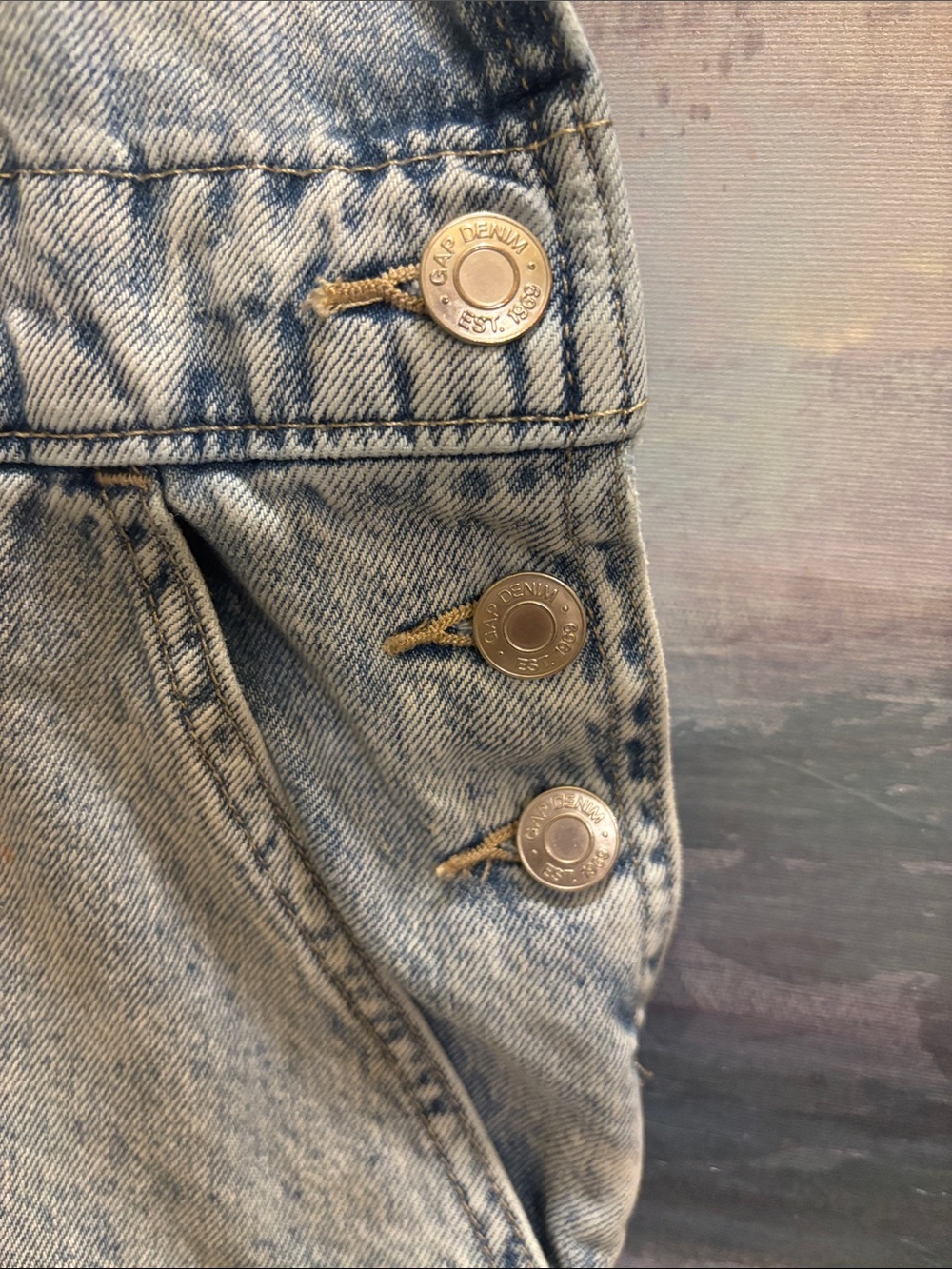 GAP Washed Light Blue Denim Short Overalls - Picture 4 of 6